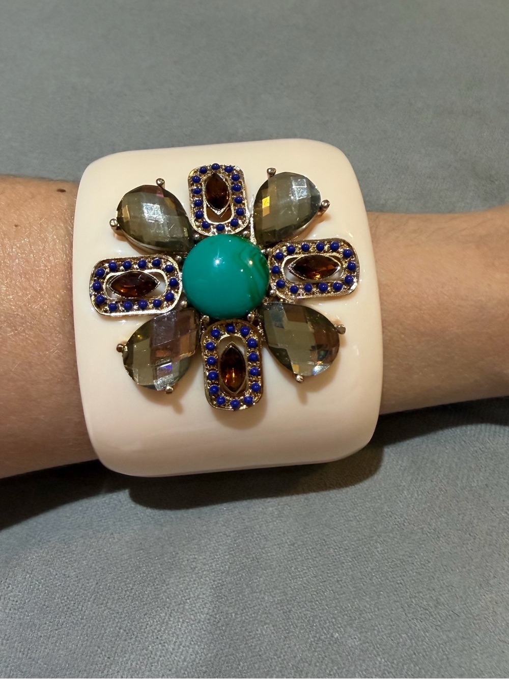 Statement Turquoise & Multicolor Flower Cuff Bracelet